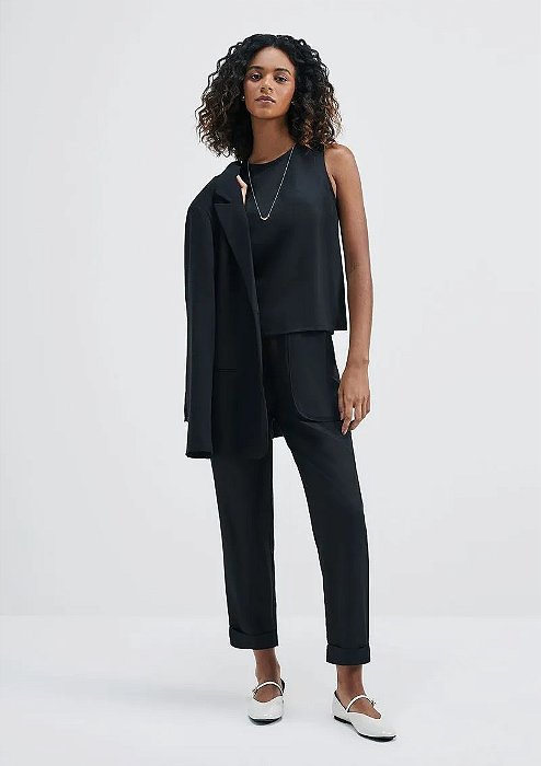 HERING CALÇA FEMININA CARROT CINTURA ALTA  EM VISCOSE CREPONADA
