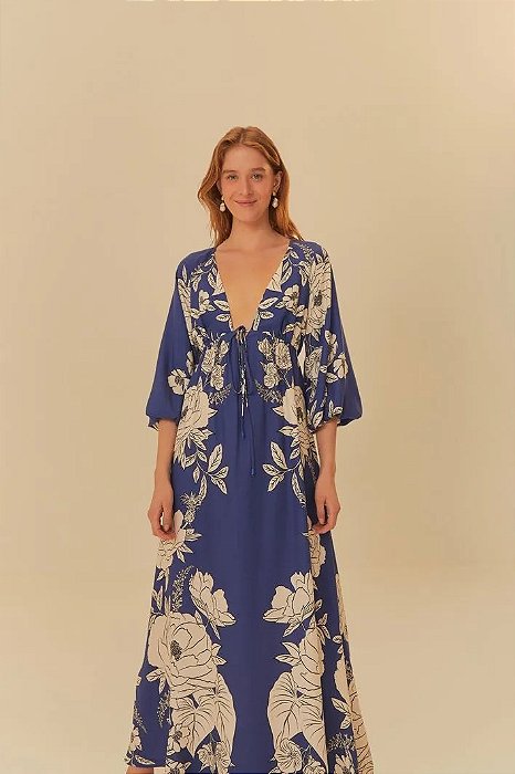 FARM VESTIDO LONGO ESTAMPADO JARDIM TRANQUILO