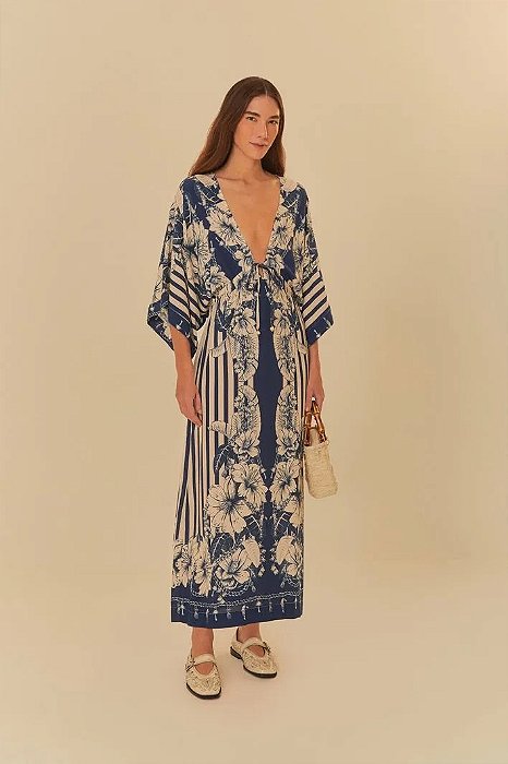 FARM VESTIDO MIDI ESTAMPADO AURORA TROPICAL