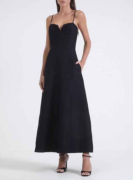 FORUM VESTIDO LINHO ACINTURADO PRETO