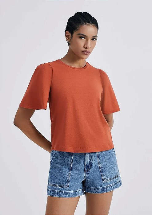 HERING BLUSA FEMININA MANGA CURTA EVASÊ - TERRACOTA