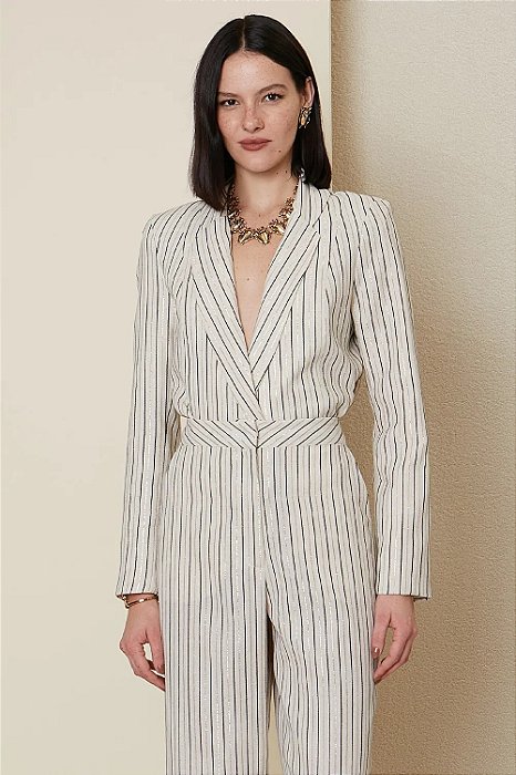 ALLS BLAZER ABERTURA LATERAL LINHO LISTRADO BEGE 18