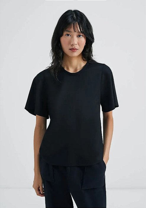 HERING BLUSA FEMININA MANGA EVASÊ EM VISCOSE CREPONADA - PRETO