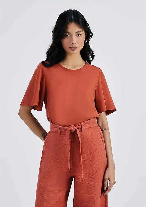 HERING BLUSA FEMININA MANGA EVASÊ EM VISCOSE CREPONADA - TERRACOTA