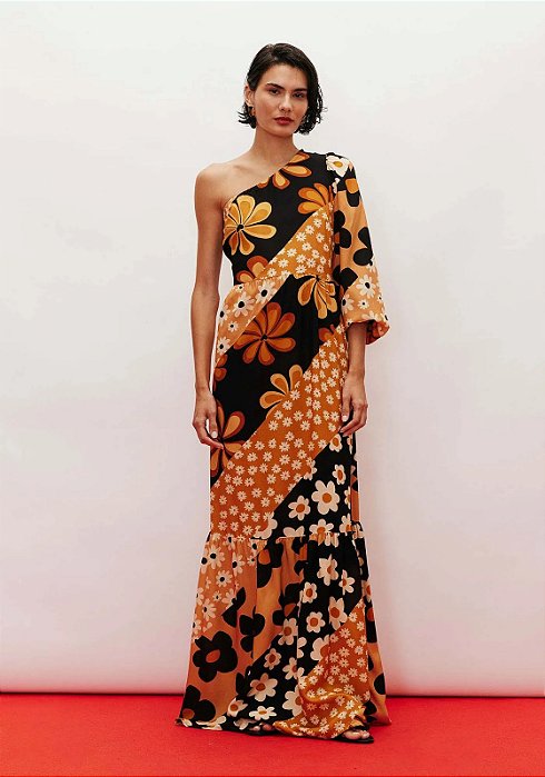 CACAY VESTIDO LONGO OMBRO SO MANGA  ESTAMPADO SALSA