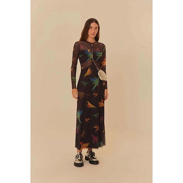 FARM VESTIDO CROPPED ESTAMPADO PASSAROS AMAZONIA