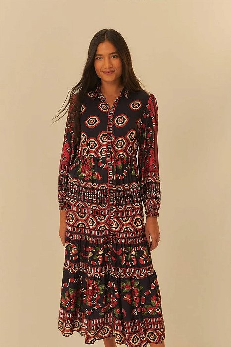 FARM VESTIDO MIDI ESTAMPADO GUARANÁ CORAL