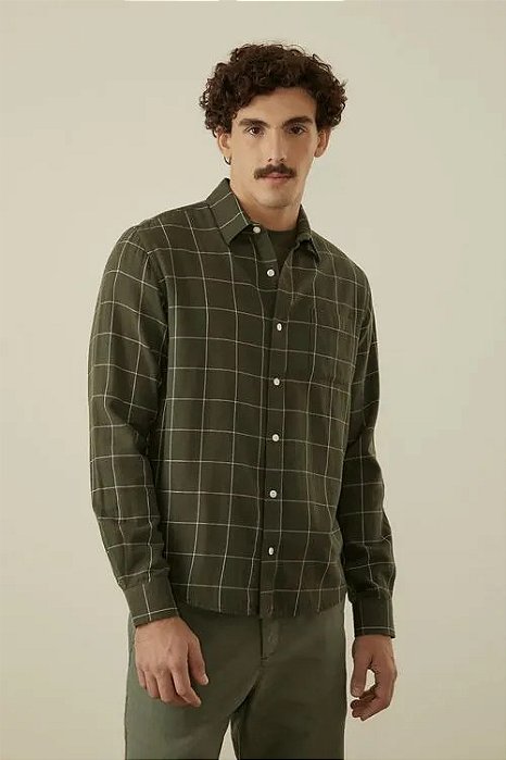 FOXTON CAMISA MANGA LONGA XADREZ FLORESTA VERDE FOLHA