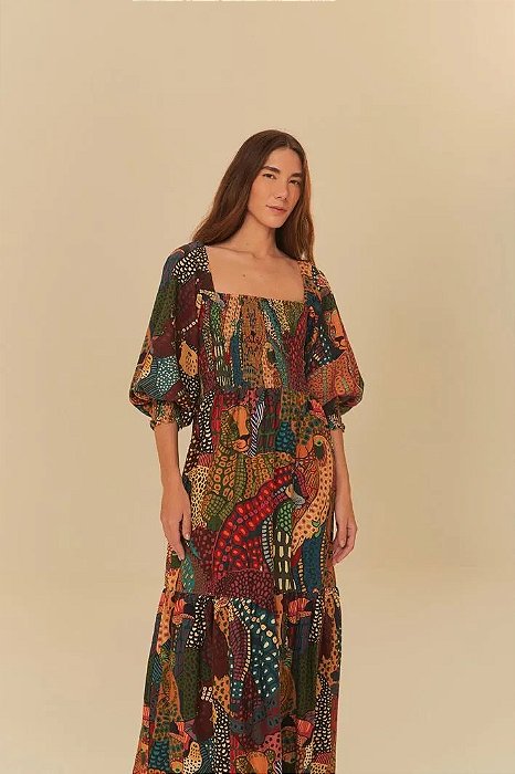 FARM VESTIDO CROPPED ESTAMPADO MISTURA DE BICHO