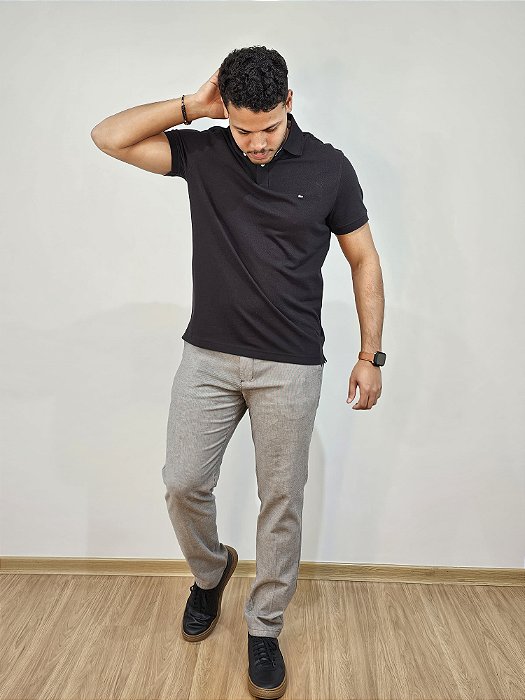 DUDALINA CALÇA CHINO SLIM SARJA MASCULINA CINZA MEDIO