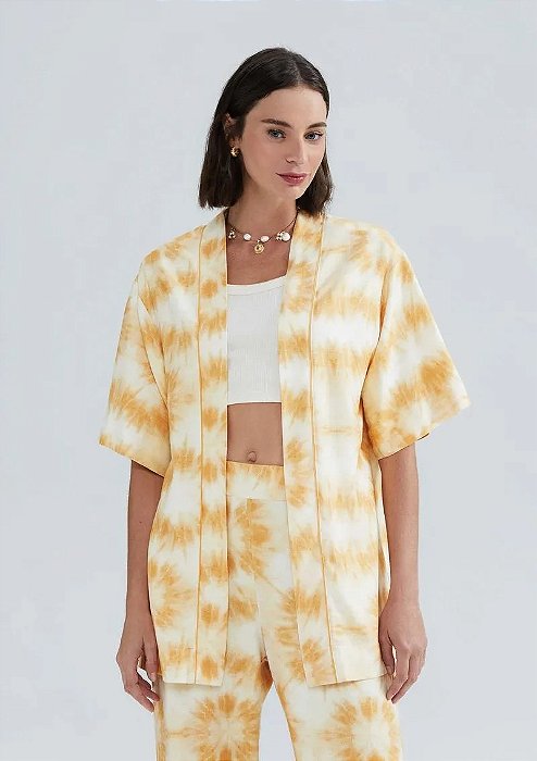 HERING KIMONO FEMININO ESTAMPADO - AMARELO