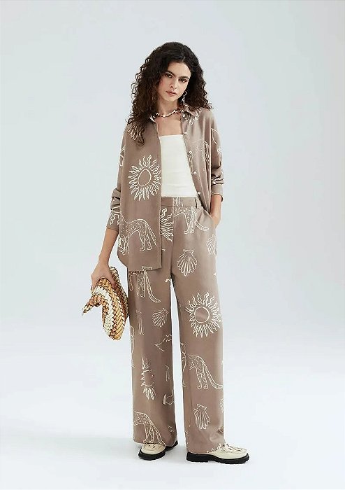 HERING CALÇA FEMININA RETA CINTURA ALTA ESTAMPADA