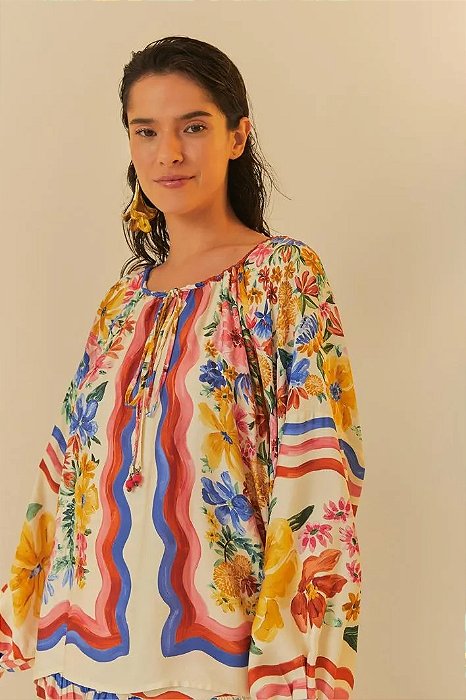 FARM BATA ESTAMPADA LENÇO FLORALINE