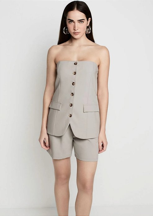 DZARM BLUSA SLIM SEM ALÇA ALFAIATARIA - CINZA