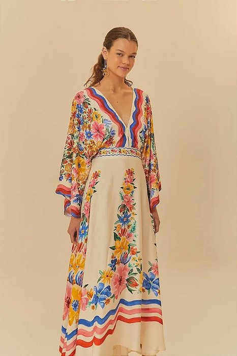 FARM VESTIDO MIDI ESTAMPADO LENÇO FLORALINE