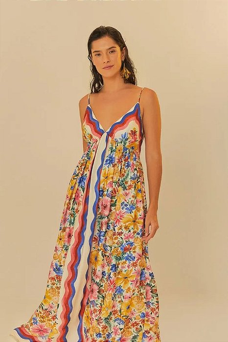 FARM VESTIDO LONGO ESTAMPADO LENÇO FLORALINE