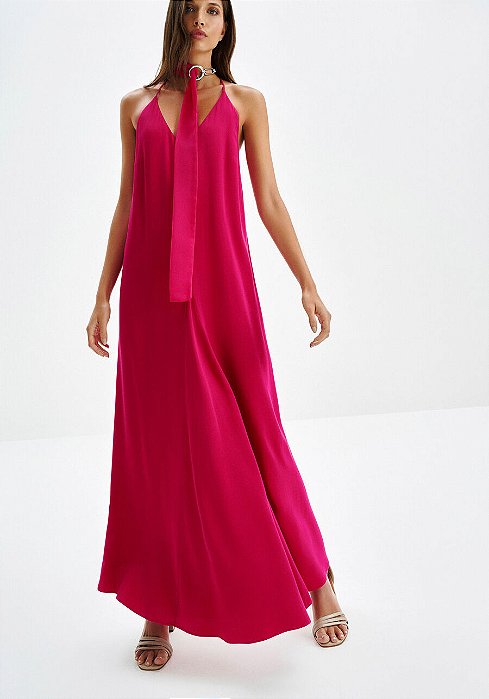 LEZ A LEZ VESTIDO MIDI AMPLA COM ALÇA E PREGA FRONTAL