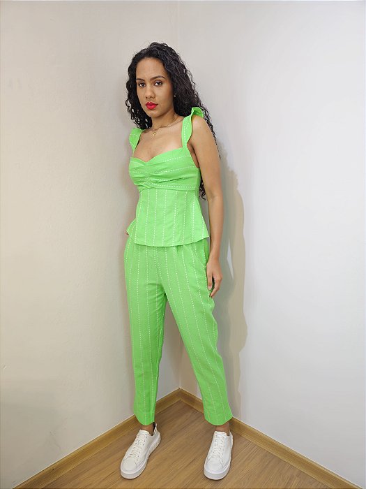 MYPLACE BLUSA LINHO LISTRAS BORDADAS MENTA