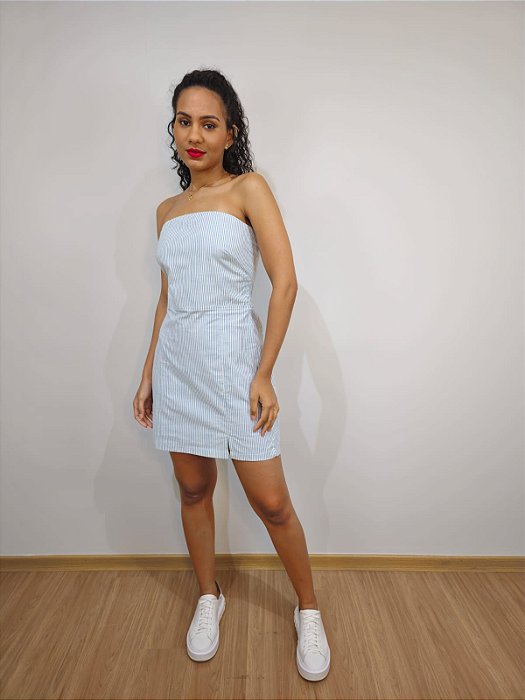 MYPLACE  VESTIDO TQC LISTRAS FINAS AZULEJO / CREME