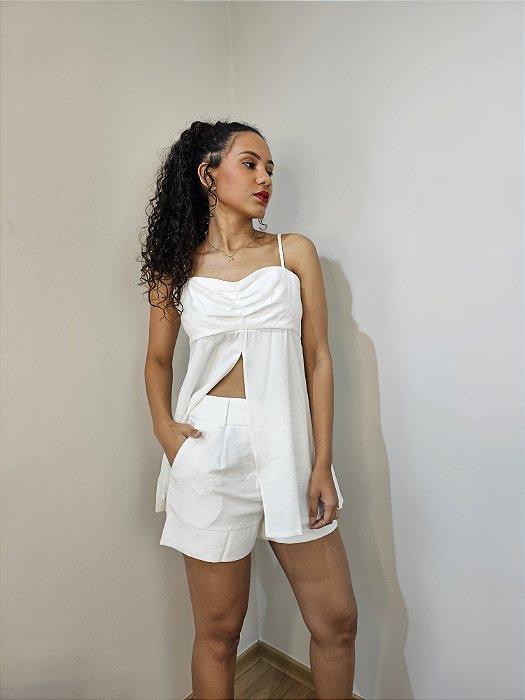 MYPLACE BLUSA TÚNICA ABERTURA FRENTE BRANCO