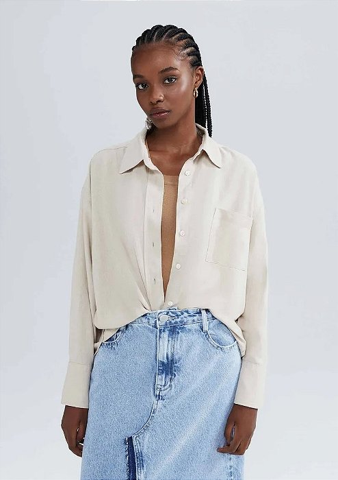 HERING CAMISA FEMININA MANGA LONGA EM VISCOLINHO - BEGE