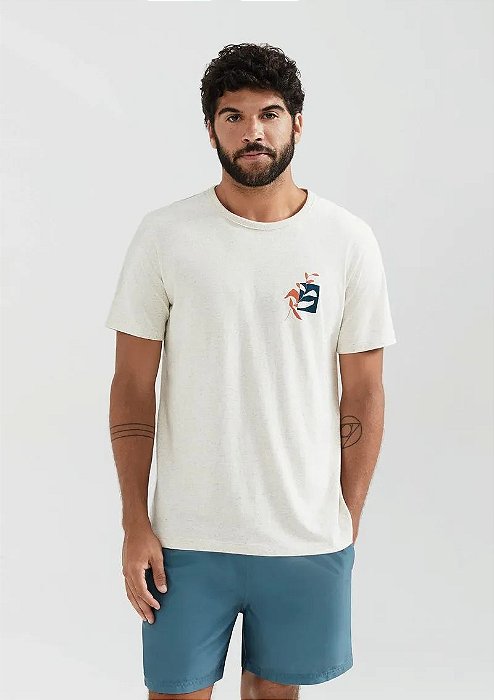 HERING CAMISETA MASCULINA MANGA CURTA COM ESTAMPA EM LINHO - OFF WHITE