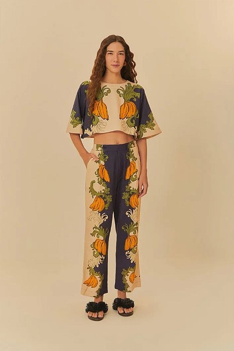 FARM CALÇA ALFAIATARIA ESTAMPADA BANANA REAL