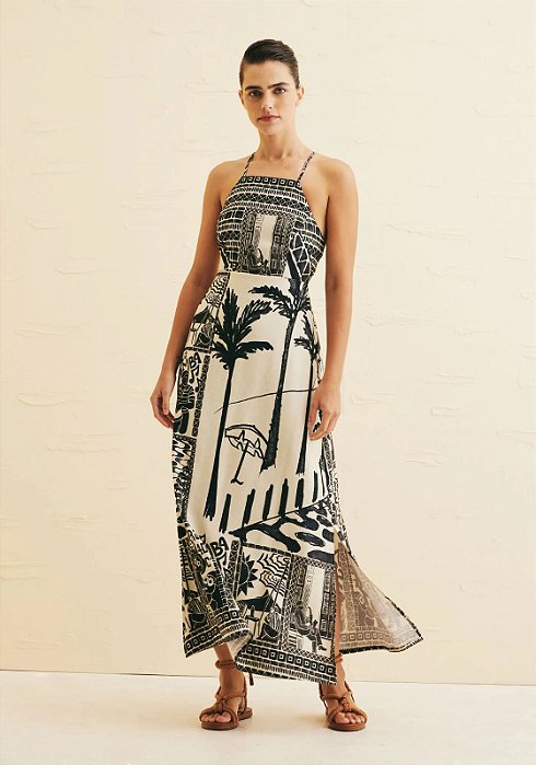 CACAY VESTIDO MIDI RECORTE BUSTO ESTAMPADO RIO