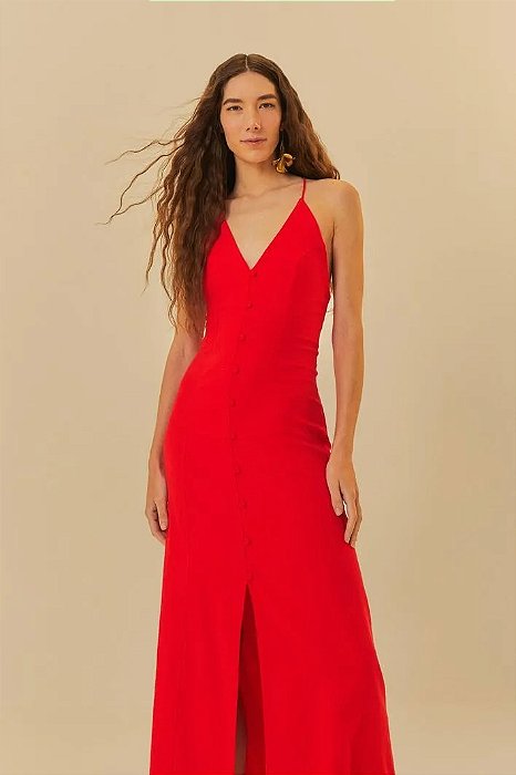 FARM VESTIDO RETO ALCINHAS VERMELHO MORANGO