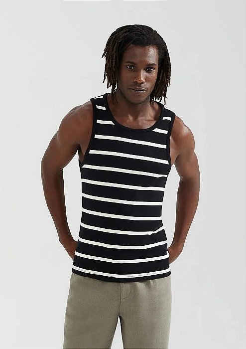 HERING REGATA MASCULINA LISTRADA EM RIBANA - PRETO