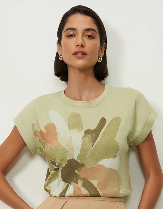 SHOULDER T-SHIRT FLOR AQUARELADA