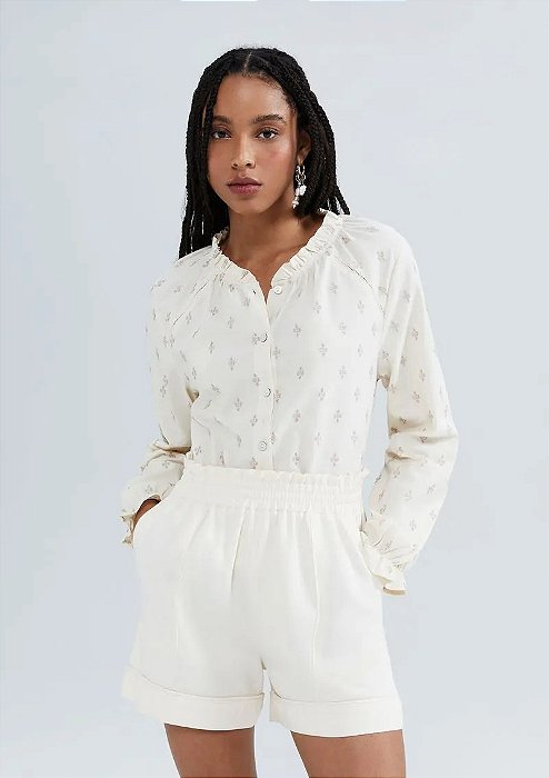 HERING SHORTS FEMININO CINTURA ALTA COM LINHO - CREME