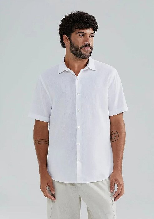 HERING CAMISA MASCULINA CURTA SLIM COM LINHO - BRANCO