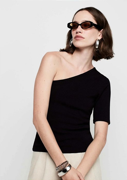 DZARM BLUSA OMBRO ÚNICO CANELADO - PRETO