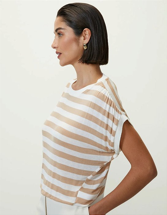 SHOULDER BLUSA MALHA ELÁSTICO BARRA LISTRA