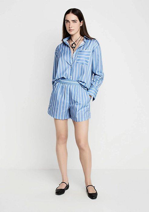 DZARM SHORTS EVASÊ CINTURA ALTA EM TRICOLINE - AZUL