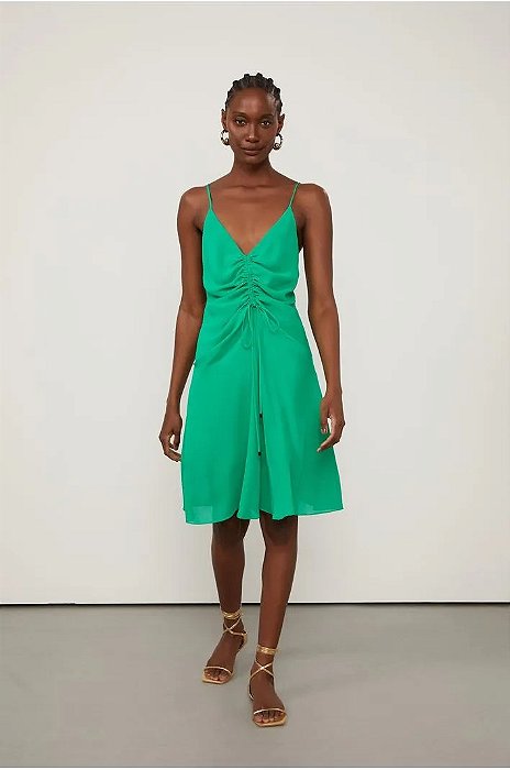 ANIMALE VESTIDO DE GEORGETTE VERDE CURTO COM FRANZIDO