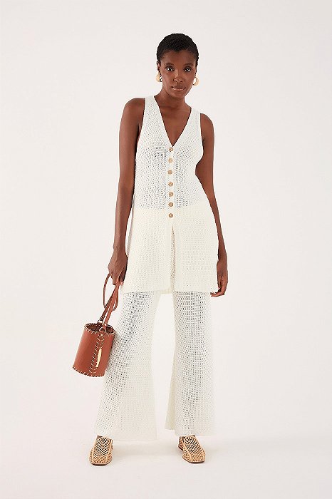 DRESS TO TÚNICA TRICOT BOTOES OFF-WHITE