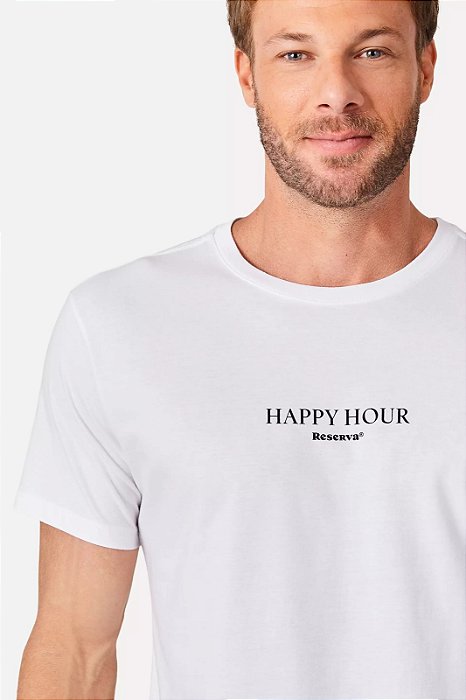 RESERVA CAMISETA SLIM ESTAMPADA HAPPY HOUR BRANCO