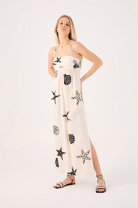 DRESS TO VESTIDO CROPPED LINHO ESTAMPA MARINHA