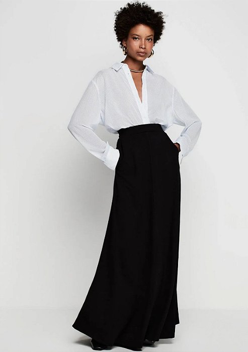 DZARM SAIA MIDI AMPLA EM VISCOSE - PRETO