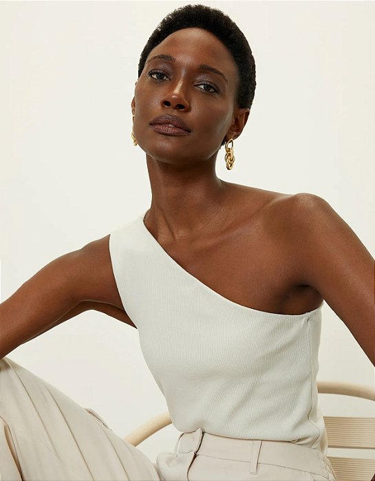 SHOULDER BLUSA UM OMBRO SO ASSIMÉTRICO AREIA