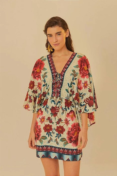 FARM VESTIDO CURTO ESTAMPADO FLOR EM MOSAICO