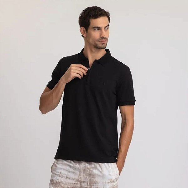 DOCTHOS POLO MANGA CURTA SLIM MALHA COM ZIPER