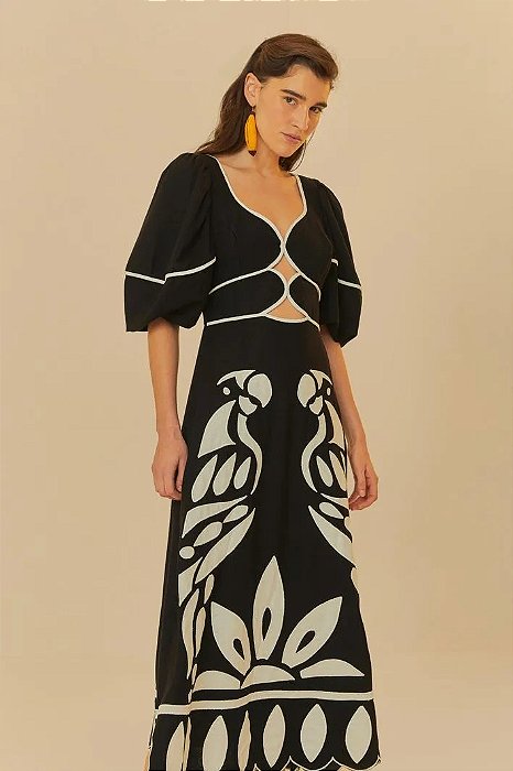 FARM VESTIDO BORDADO CUTWORK SAMAMBAIA PRETO