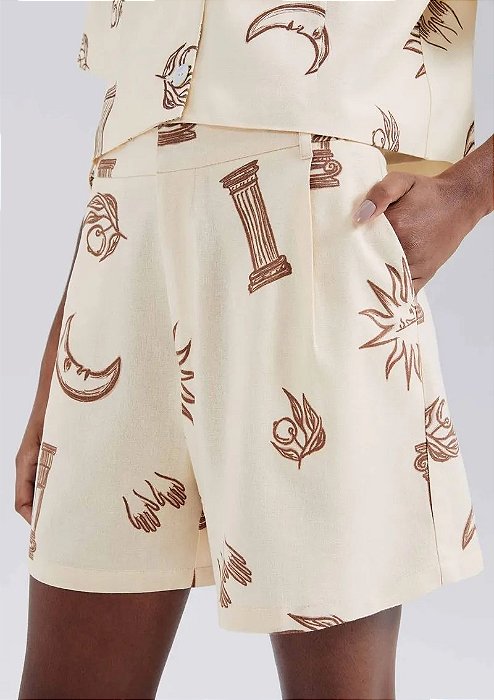 HERING SHORTS ESTAMPADO COM LINHO - CREME