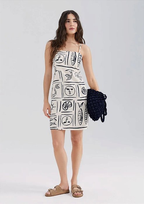 HERING VESTIDO CURTO ESTAMPADO DECOTE QUADRADO