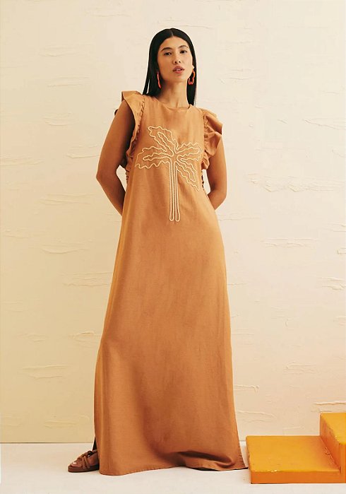 CACAY VESTIDO LONGO BORDADO