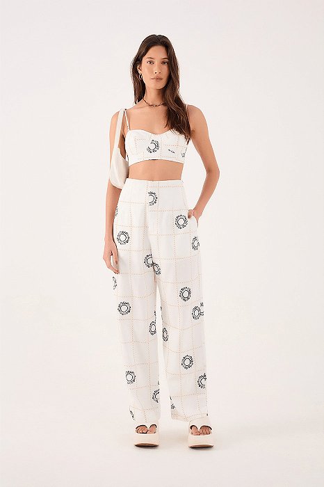 DRESS TO CALÇA CENOURA LINHO BORDADO SOL OFFWHITE