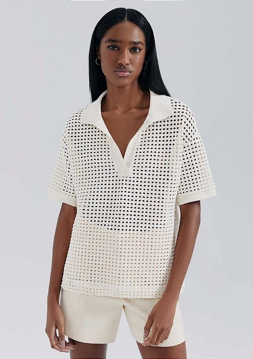 HERING CAMISA POLO FEMININA TEXTURIZADA - CREME
